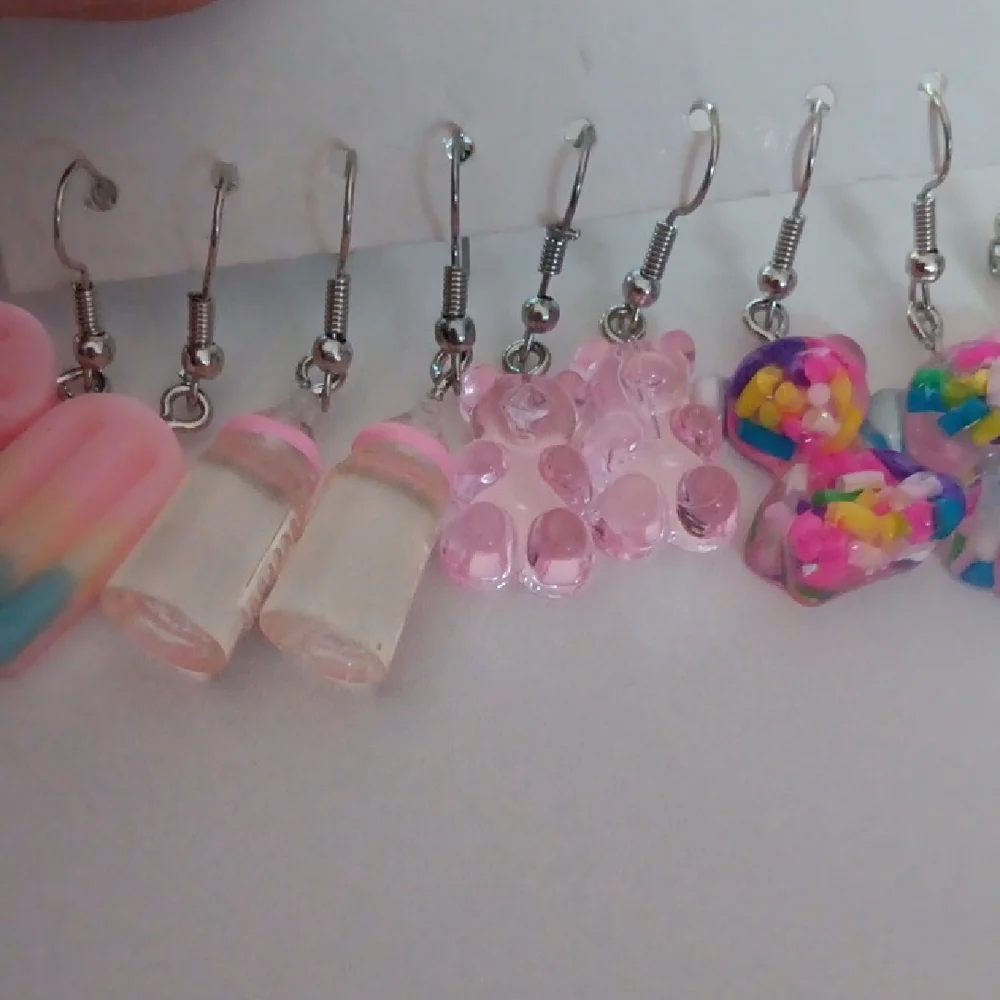 5 Pairs Girly Cute Pink Popsicle, Cupcake & Charm Earring Set